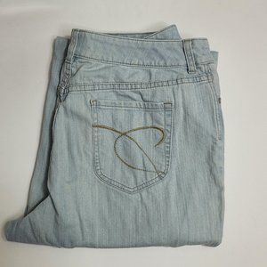 Womens Chico's Platinum Light Wash Blue Denim Jeans Sz 2.5 Reg Wide Leg
